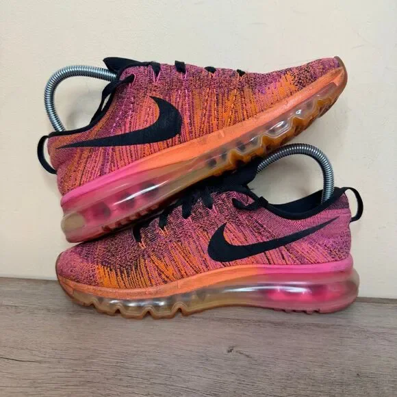 Womens Nike Flyknit Air Max Running Shoes Size 7.5 Pink Orange Black 620659-800 - Picture 5 of 7